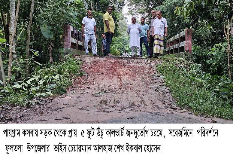 পায়গ্রাম কসবায় সড়ক থেকে প্রায় ৫ ফুট উঁচু কালভার্ট জনদুর্ভোগ চরমে পরিদর্শনে উপজেলা ভাইস চেয়ারম্যান